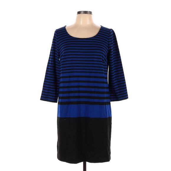 Ann Taylor Fall Dress Navy & Black Preppy Office Cozy Crew Neck Long Sleeve Sz L - Picture 1 of 12